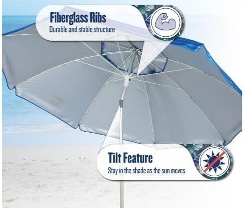T0MMY BAHAMA 8 ft Beach Umbrella with wind vent and sand anchor