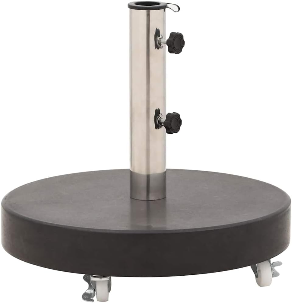 vidaXL 66.1lb Round Umbrella Base with Wheels, Patio Parasol Base for 1.5"/1.9" Pole Sizes, Granite Plate, Stainless Steel Pipe, Elegant Style, Ø17.7 Grey