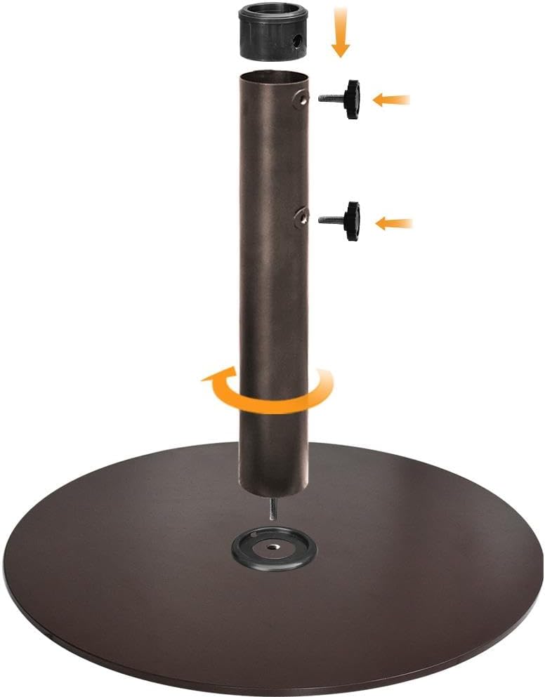 EliteShade USA Up to 140 lbs Round Umbrella Base Steel Plate Stand Market Patio Outdoor Heavy Duty Umbrella Holder, Bonus 18" Round Weight Sand Bag (Sand is not Included), Reddish-Brown