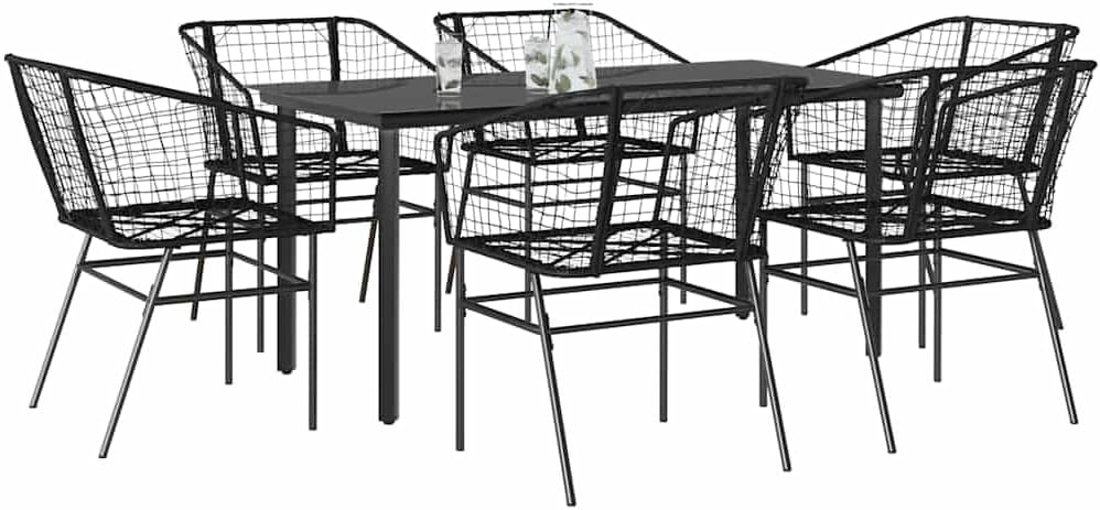 Garden Dining Set Brown Poly Rattan 6-Seater Outdoor Chairs Patio Furniture Set for Outdoor Terrace