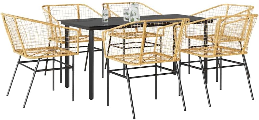 Garden Dining Set Brown Poly Rattan 6-Seater Outdoor Chairs Patio Furniture Set for Outdoor Terrace