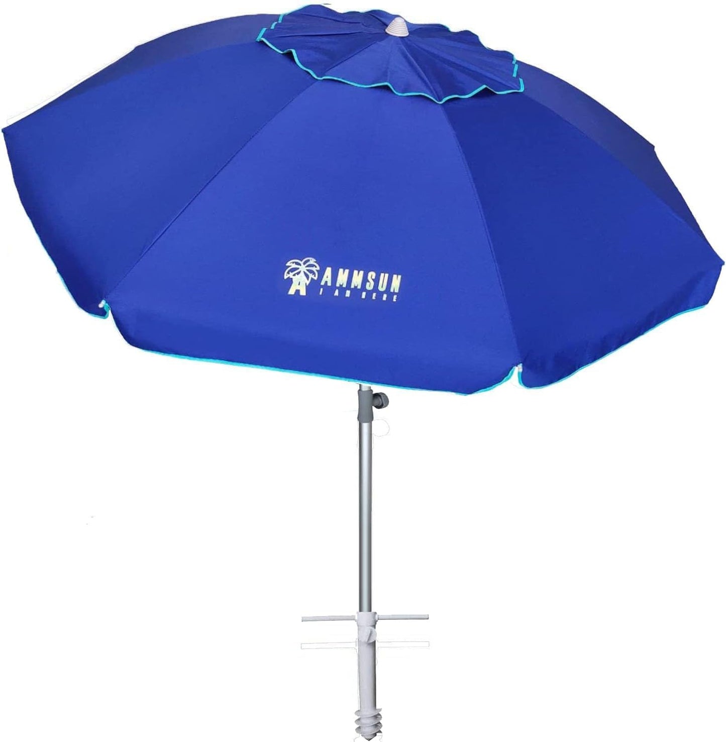 AMMSUN 7ft Heavy Duty High Wind Beach Umbrella Parasols with Sand Anchor Vent Tilt UV 50+ Sun Protection Portable Outdoor Sunshade Umbrellas Carry Bag for Patio Garden Pool Backyard Blue