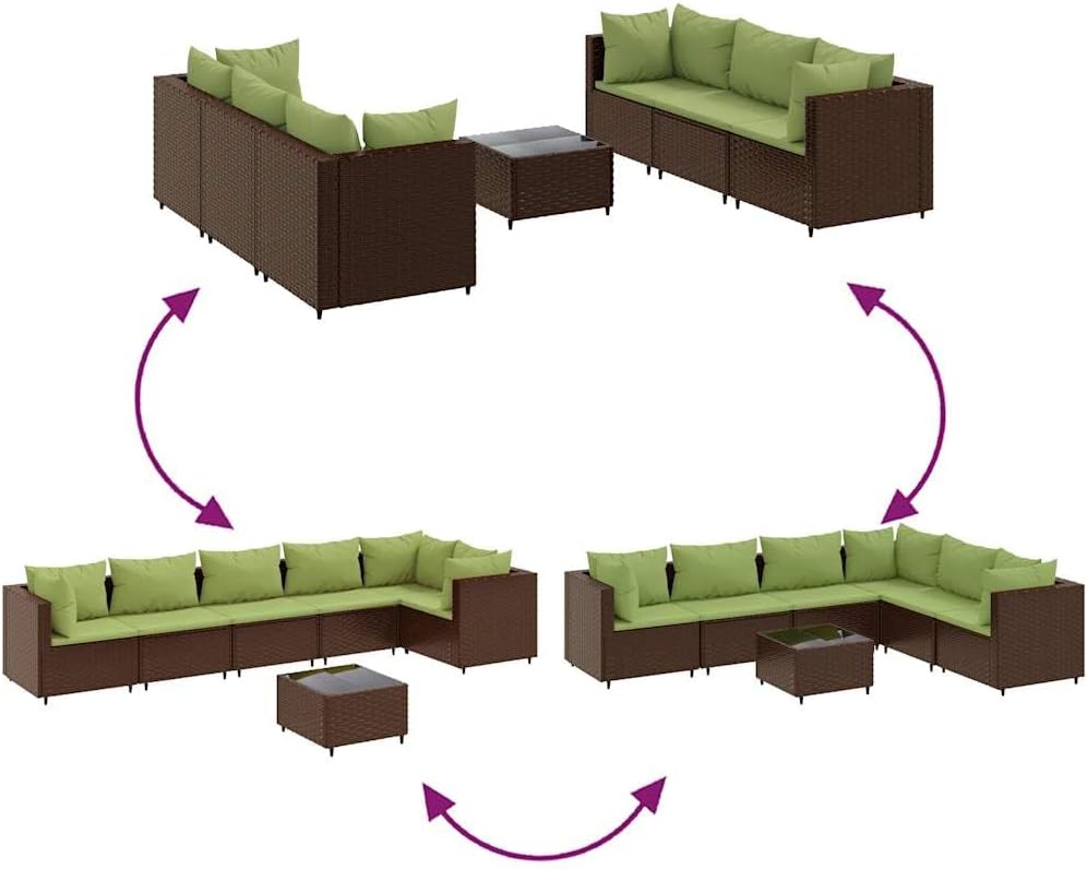 Patio Lounge Set Modern Outdoor Furniture PE Rattan with Green Cushions UV Resistant for Garden Balcony Terrace 6-Seater