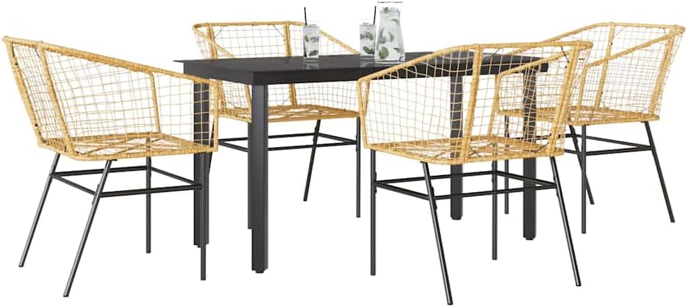 Garden Dining Set Brown Poly Rattan 6-Seater Outdoor Chairs Patio Furniture Set for Outdoor Terrace
