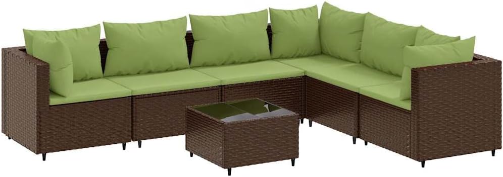 Patio Lounge Set Modern Outdoor Furniture PE Rattan with Green Cushions UV Resistant for Garden Balcony Terrace 6-Seater
