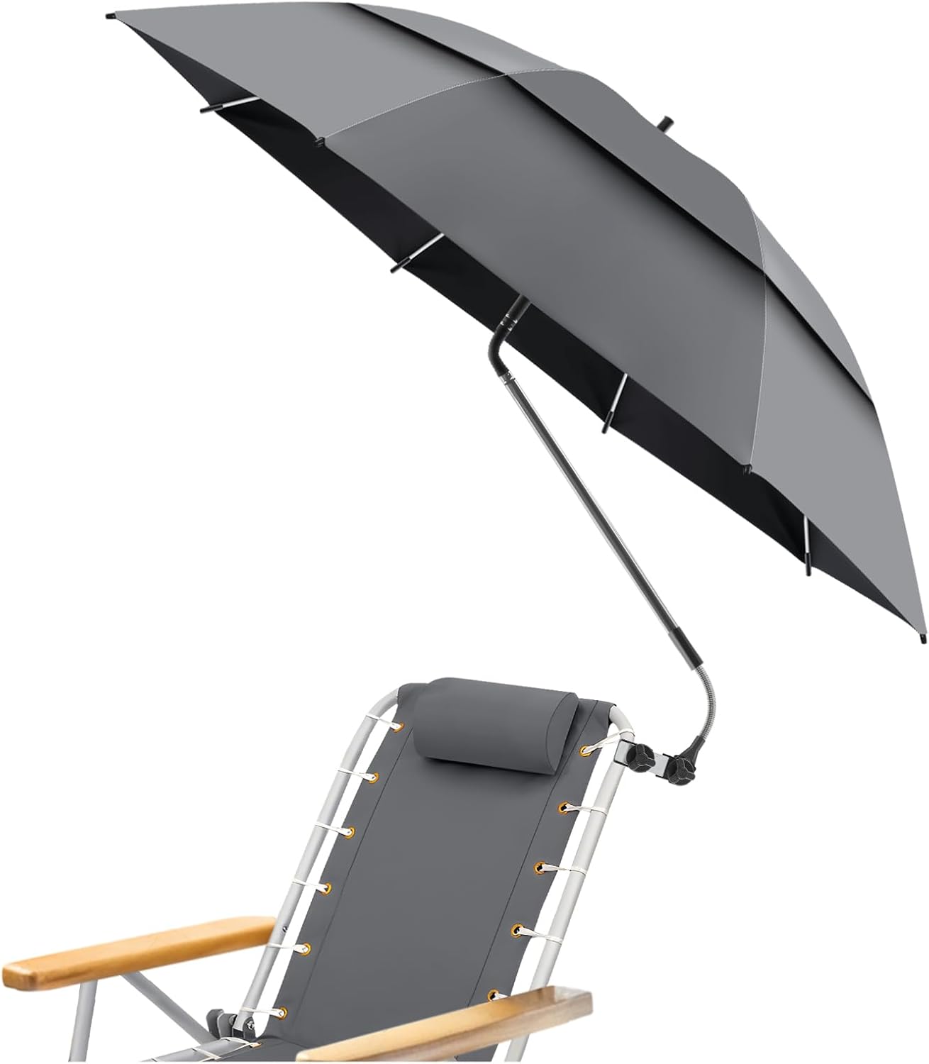 2 Pack 48.6" Double Canopy Beach Umbrella with Clamp, UPF50+ Beach Chair Umbrella with clip, 360°Adjustable Portable Outdoor Wheelchair, Patio, Golf Carts,Camping(Not Include Chair)