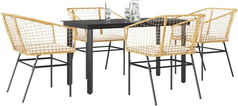 Garden Dining Set Brown Poly Rattan 6-Seater Outdoor Chairs Patio Furniture Set for Outdoor Terrace