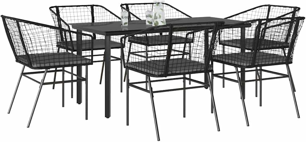 Garden Dining Set Brown Poly Rattan 6-Seater Outdoor Chairs Patio Furniture Set for Outdoor Terrace