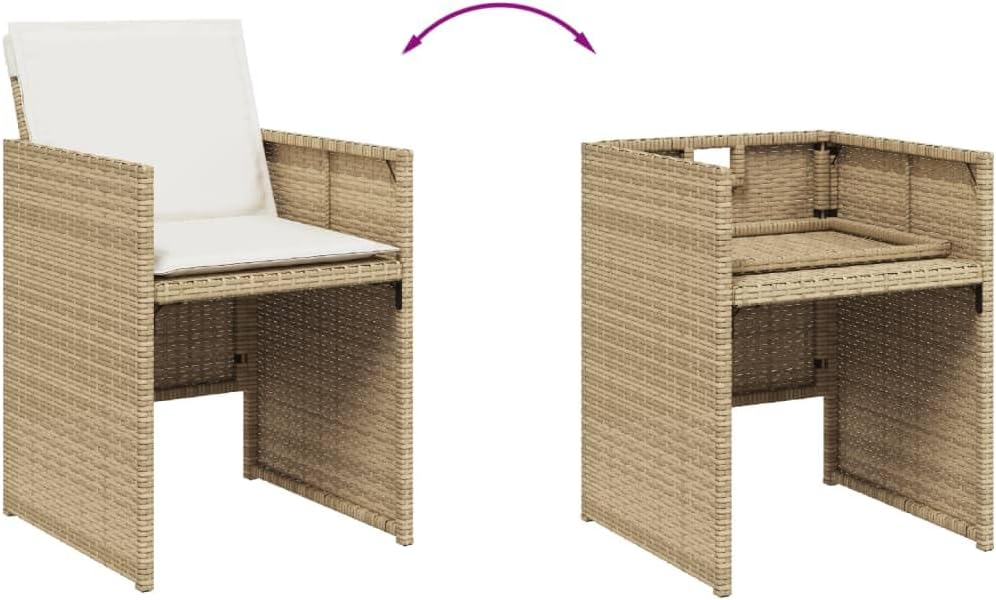 Patio Dining Set Set of 6 Beige PE Rattan 6-Seater Foldable Outdoor Furniture Patio Furniture for Terrace Outdoor