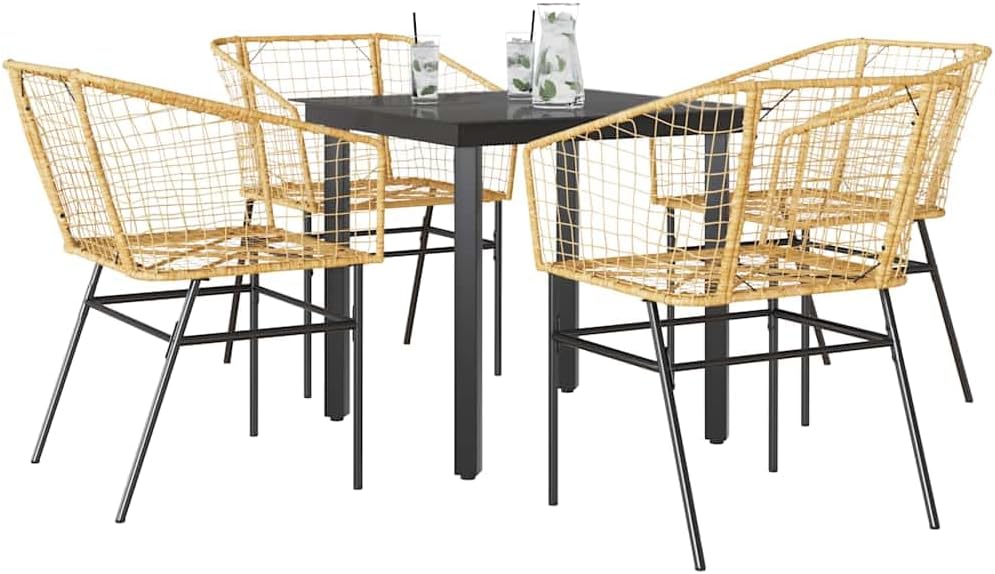 Garden Dining Set Brown Poly Rattan 6-Seater Outdoor Chairs Patio Furniture Set for Outdoor Terrace