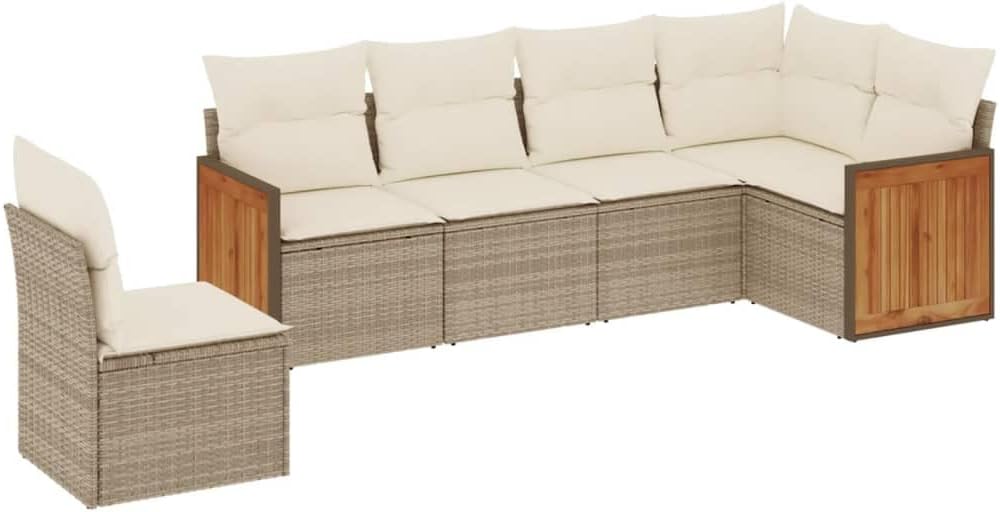 Modular Garden Sofa Set Outdoor Patio Furniture PE Rattan with UV-Resistant Cushions Adjustable Feet for Balcony Sunroom Terrace 6-Seater Beige