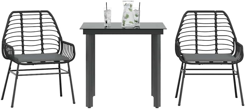 Garden Dining Set Black Poly Rattan Six-Seater Removable Covers Outdoor Furniture Outdoor Decor for Terrace Balcony