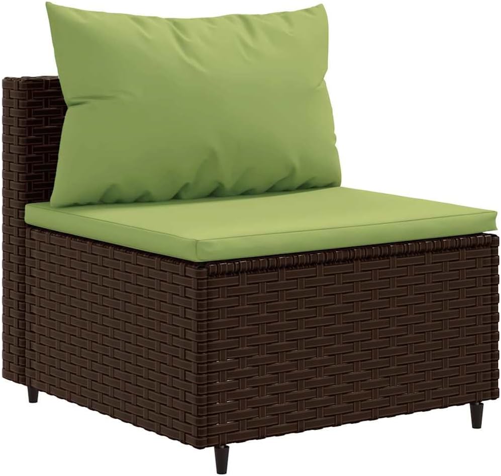 Patio Lounge Set Modern Outdoor Furniture PE Rattan with Green Cushions UV Resistant for Garden Balcony Terrace 6-Seater