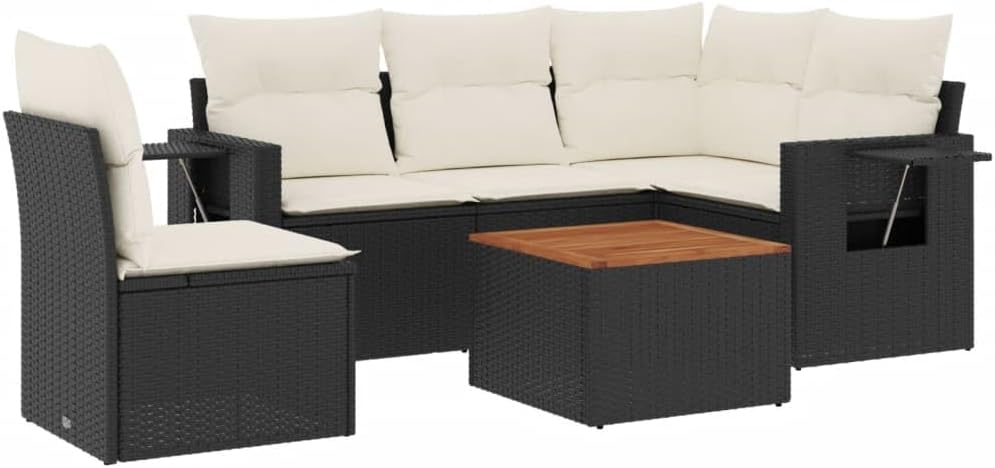Youuihom Black PE Rattan Modular Garden Sofa Set Sectional Patio Furniture Outdoor Seating for Patio Garden Terrace 6-Seater with Weather-Resistant Cushions