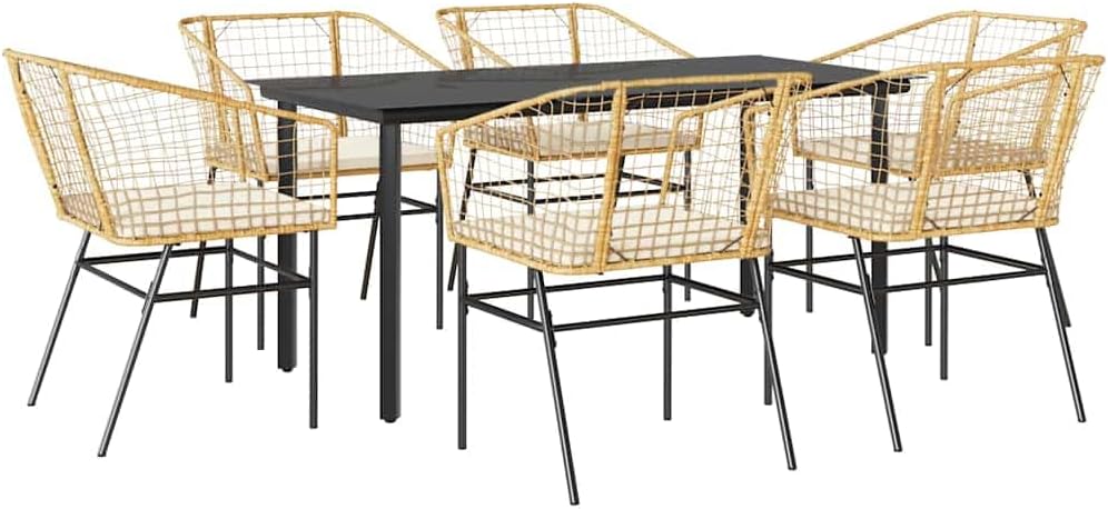 Garden Dining Set Brown Poly Rattan 6-Seater Outdoor Chairs Patio Furniture Set for Outdoor Terrace
