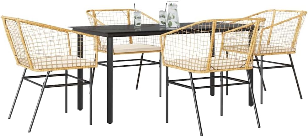 Garden Dining Set Brown Poly Rattan 6-Seater Outdoor Chairs Patio Furniture Set for Outdoor Terrace