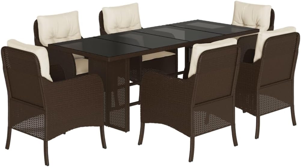 Garden Dining Set Brown Poly Rattan 6-Seater Outdoor Decor Patio Furniture for Outdoor Terrace