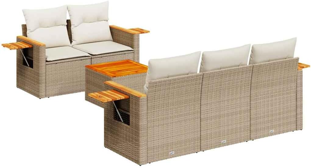 Garden Sofa Set Beige PE Rattan Modular Outdoor Furniture Set for Patio Balcony and Terrace 6 Seater Weather Resistant Comfortable Cushions
