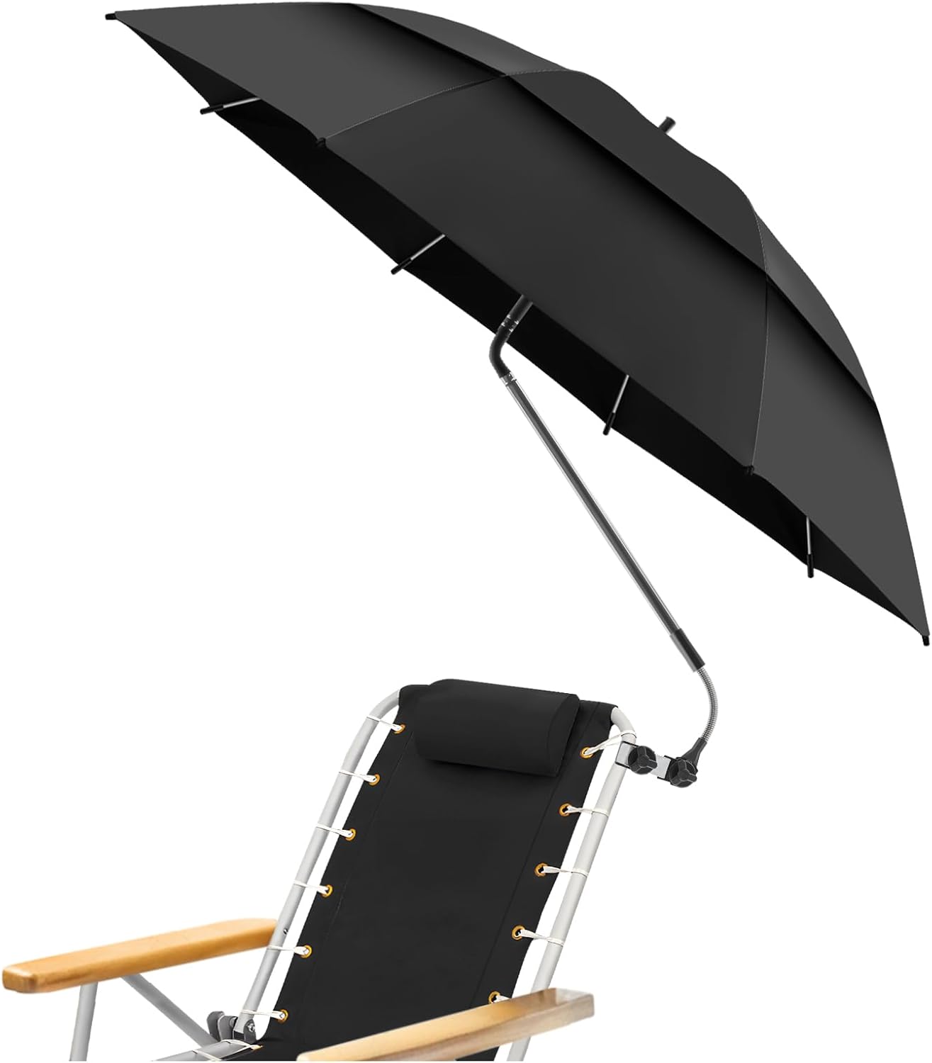 2 Pack 48.6" Double Canopy Beach Umbrella with Clamp, UPF50+ Beach Chair Umbrella with clip, 360°Adjustable Portable Outdoor Wheelchair, Patio, Golf Carts,Camping(Not Include Chair)