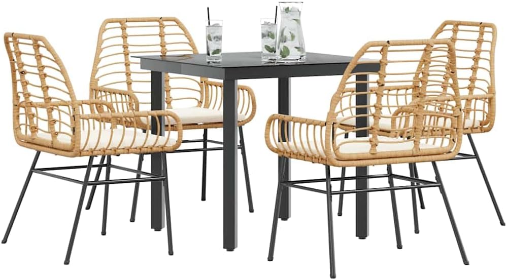 Garden Dining Set Black Poly Rattan Six-Seater Removable Covers Outdoor Furniture Outdoor Decor for Terrace Balcony