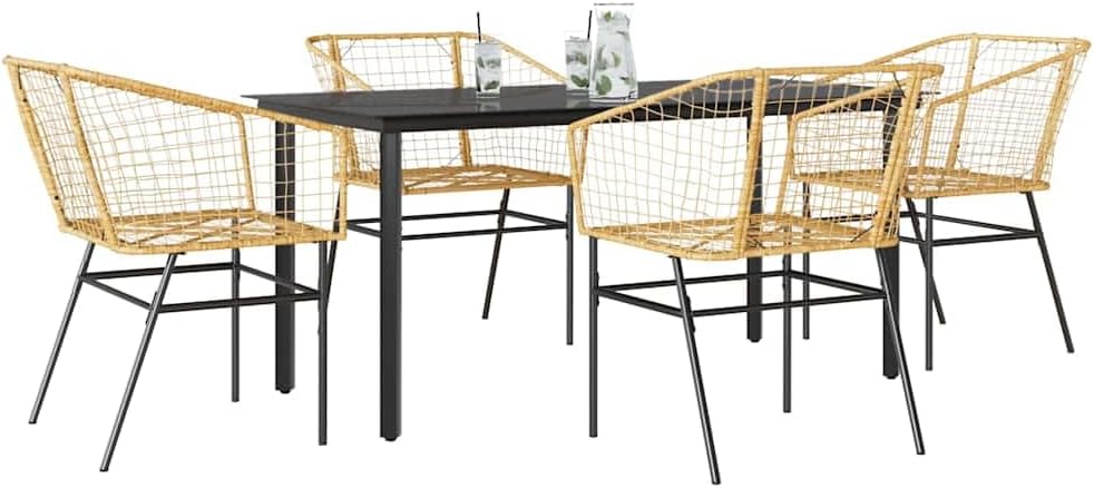 Garden Dining Set Brown Poly Rattan 6-Seater Outdoor Chairs Patio Furniture Set for Outdoor Terrace
