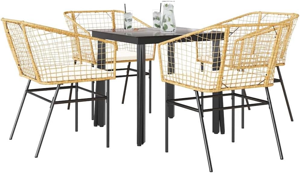 Garden Dining Set Brown Poly Rattan 6-Seater Outdoor Chairs Patio Furniture Set for Outdoor Terrace