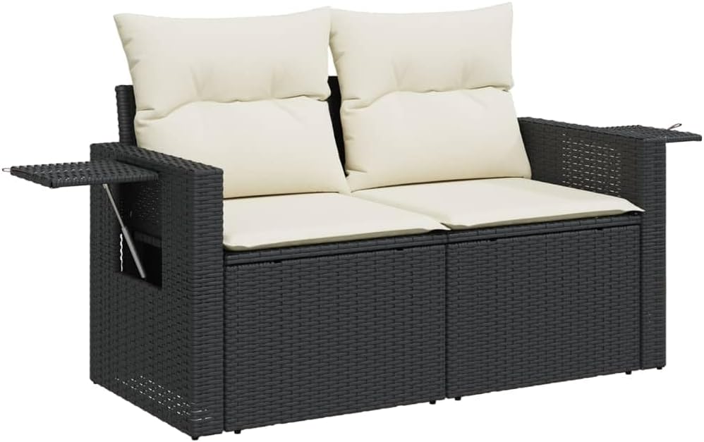 Youuihom Black PE Rattan Modular Garden Sofa Set Sectional Patio Furniture Outdoor Seating for Patio Garden Terrace 6-Seater with Weather-Resistant Cushions
