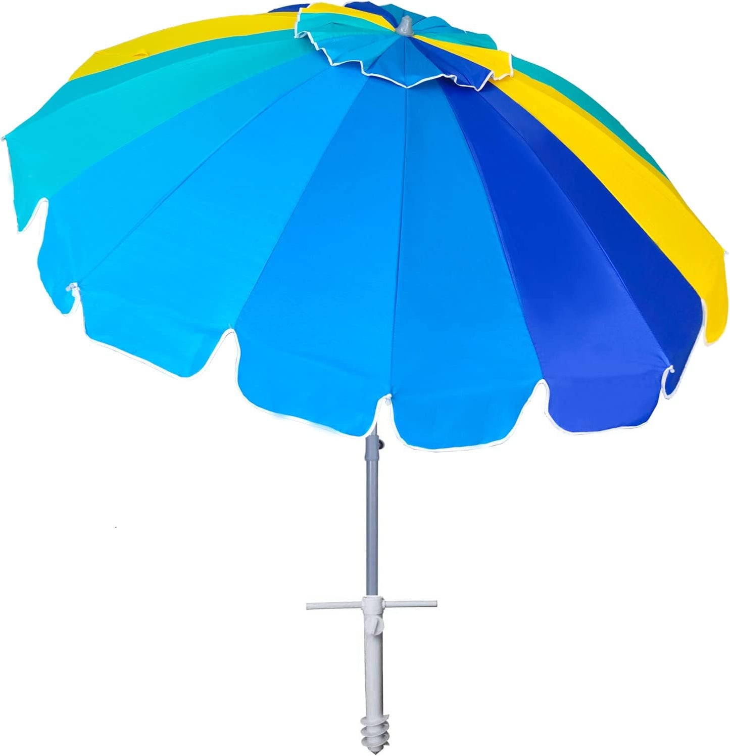 AMMSUN 7.5ft Large Heavy Duty HIGH Wind Beach Umbrella with sand anchor & Tilt Sun Shelter, UPF 50+ Protection Outdoor Umbrellas Sunshade with Carry Bag for Patio Garden Pool Backyard Rainbow