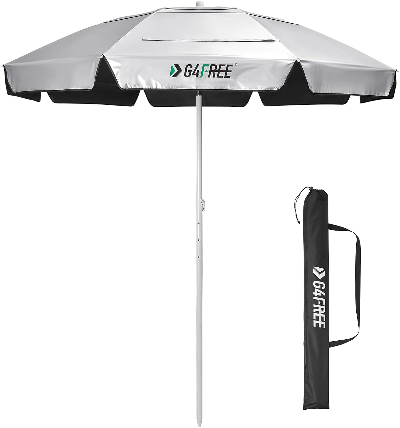 G4Free Heavy Duty Beach Umbrella for Sand, UPF 50+ UV Protection Sun Shelter Double Canopy with Air Vent and Push Button Tilt, 6.5 ft Portable Parasols with Carry Bag for Outdoor Patio Pool