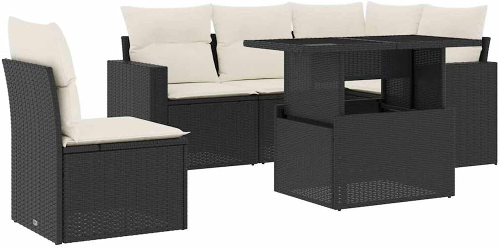 Modular Garden Sofa Set with Cushions Black PE Rattan Outdoor Furniture for Patio Garden and Terrace 6 Seater Durable Comfortable Modern Design