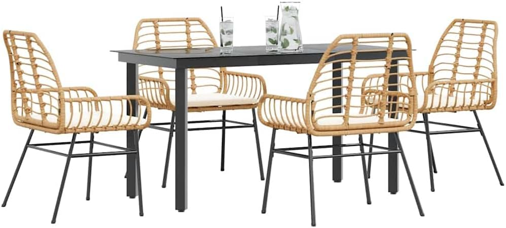 Garden Dining Set Black Poly Rattan Six-Seater Removable Covers Outdoor Furniture Outdoor Decor for Terrace Balcony