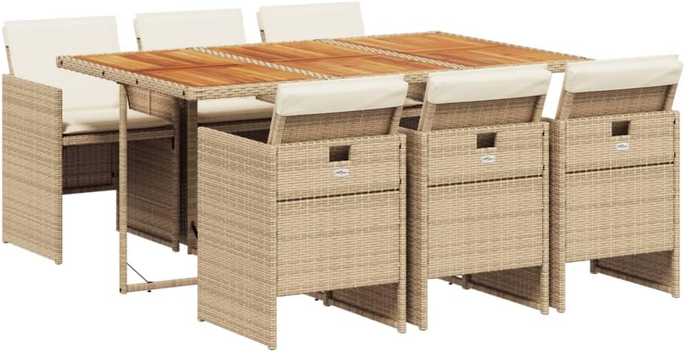 Patio Dining Set Set of 6 Beige PE Rattan 6-Seater Foldable Outdoor Furniture Patio Furniture for Terrace Outdoor