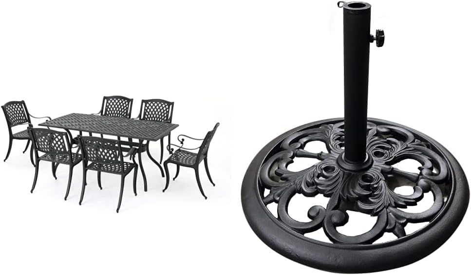 Christopher Knight Home Cayman Outdoor 6-Seater Cast Aluminum Dining Set, 7-Pcs Set, Black Sand
