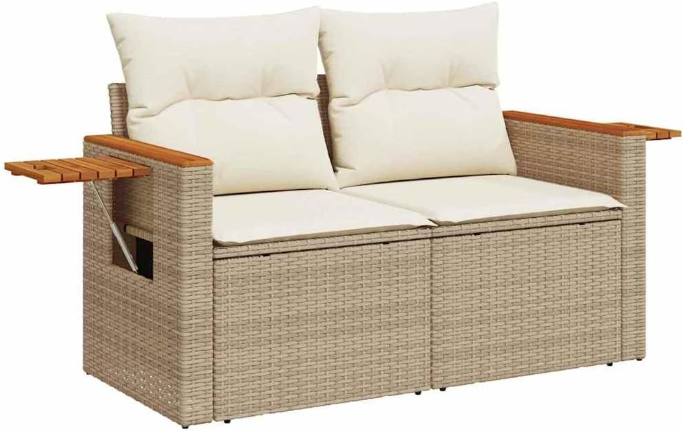 Garden Sofa Set Beige PE Rattan Modular Outdoor Furniture Set for Patio Balcony and Terrace 6 Seater Weather Resistant Comfortable Cushions