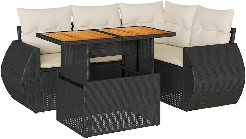 Garden Sofa Set Black PE Rattan 6 Seater Outdoor Sofa Set Outdoor Decor Patio Furniture for Balcony Terrace