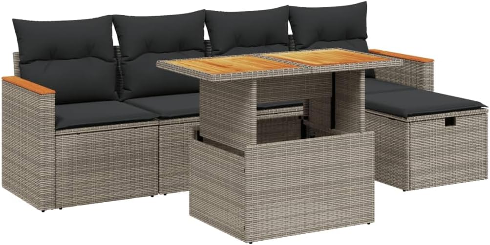 Garden Sofa Set Beige PE Rattan 6 Seater Sofa Set Adjustable Feet Outdoor Decor Outdoor Chairs for Terrace Garden