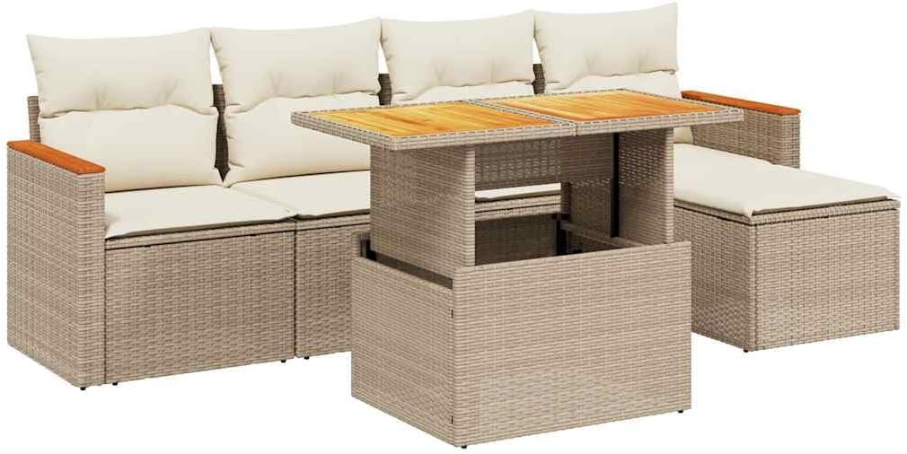 Garden Sofa Set Beige PE Rattan 6 Seater Sofa Set Adjustable Feet Outdoor Decor Outdoor Chairs for Terrace Garden