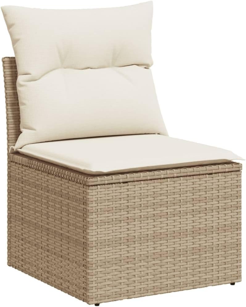 Modular Garden Sofa Set Outdoor Patio Furniture PE Rattan with UV-Resistant Cushions Adjustable Feet for Balcony Sunroom Terrace 6-Seater Beige