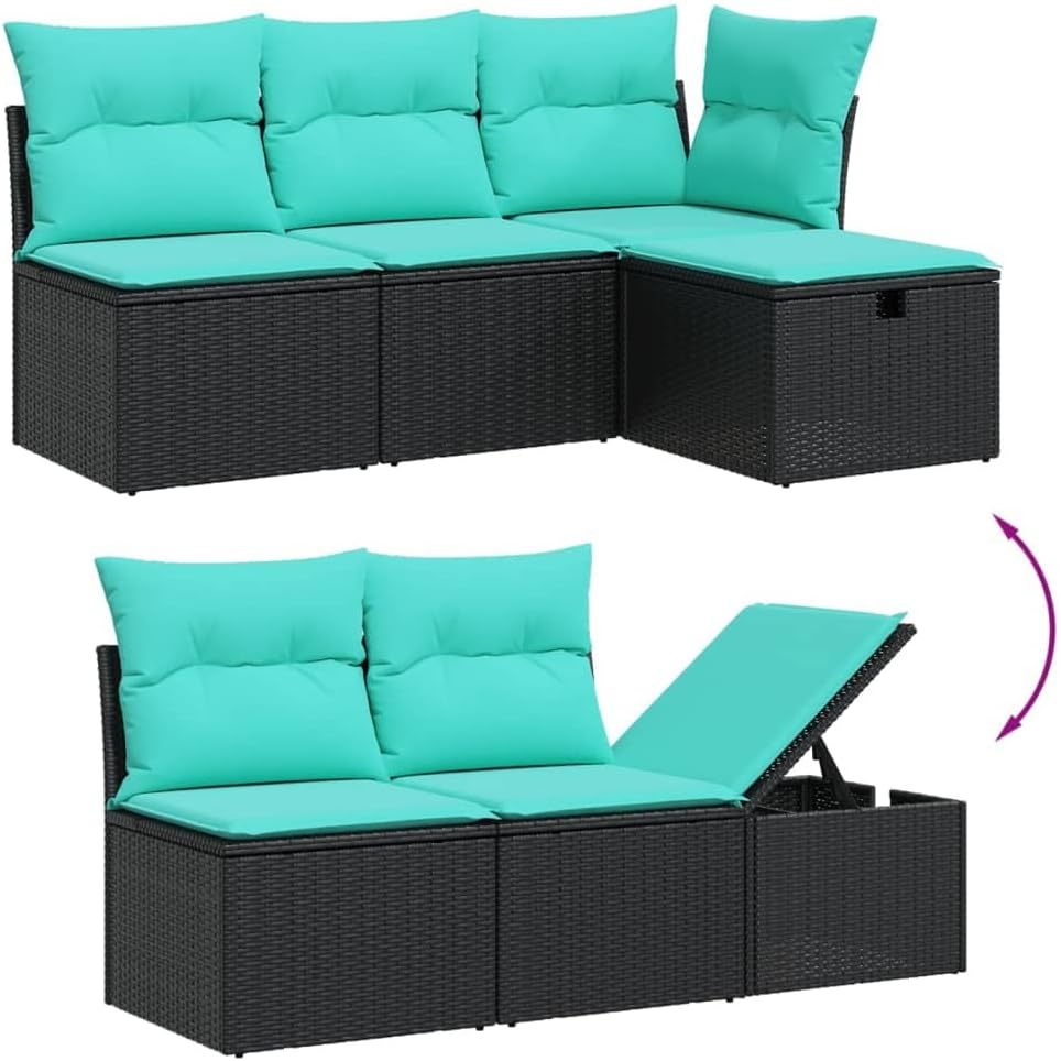 vidaXL Patio Sofa Set - 6 Piece Seater with Cushions - Black PE Rattan & Powder-Coated Steel - Ideal for Outdoor Patio, Terrace, or Garden