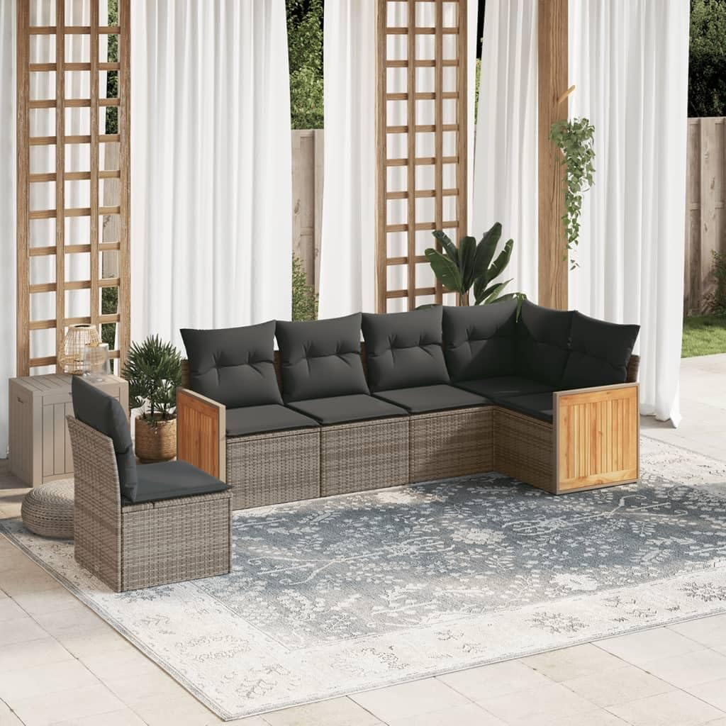 Modular Garden Sofa Set Outdoor Patio Furniture PE Rattan with UV-Resistant Cushions Adjustable Feet for Balcony Sunroom Terrace 6-Seater Beige