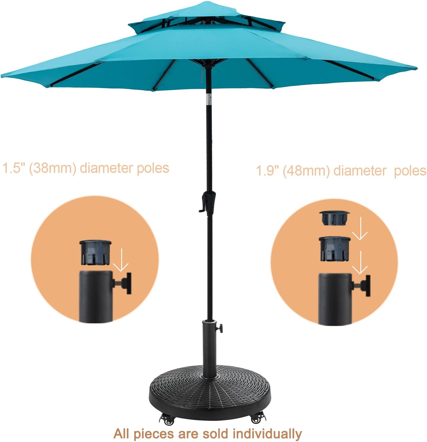 C-Hopetree 51 lb Heavy Duty Round Base Stand with Rolling Wheels for Outdoor Patio Market Table Umbrella, Black