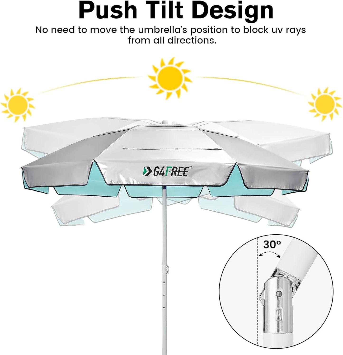 G4Free Heavy Duty Beach Umbrella for Sand, UPF 50+ UV Protection Sun Shelter Double Canopy with Air Vent and Push Button Tilt, 6.5 ft Portable Parasols with Carry Bag for Outdoor Patio Pool