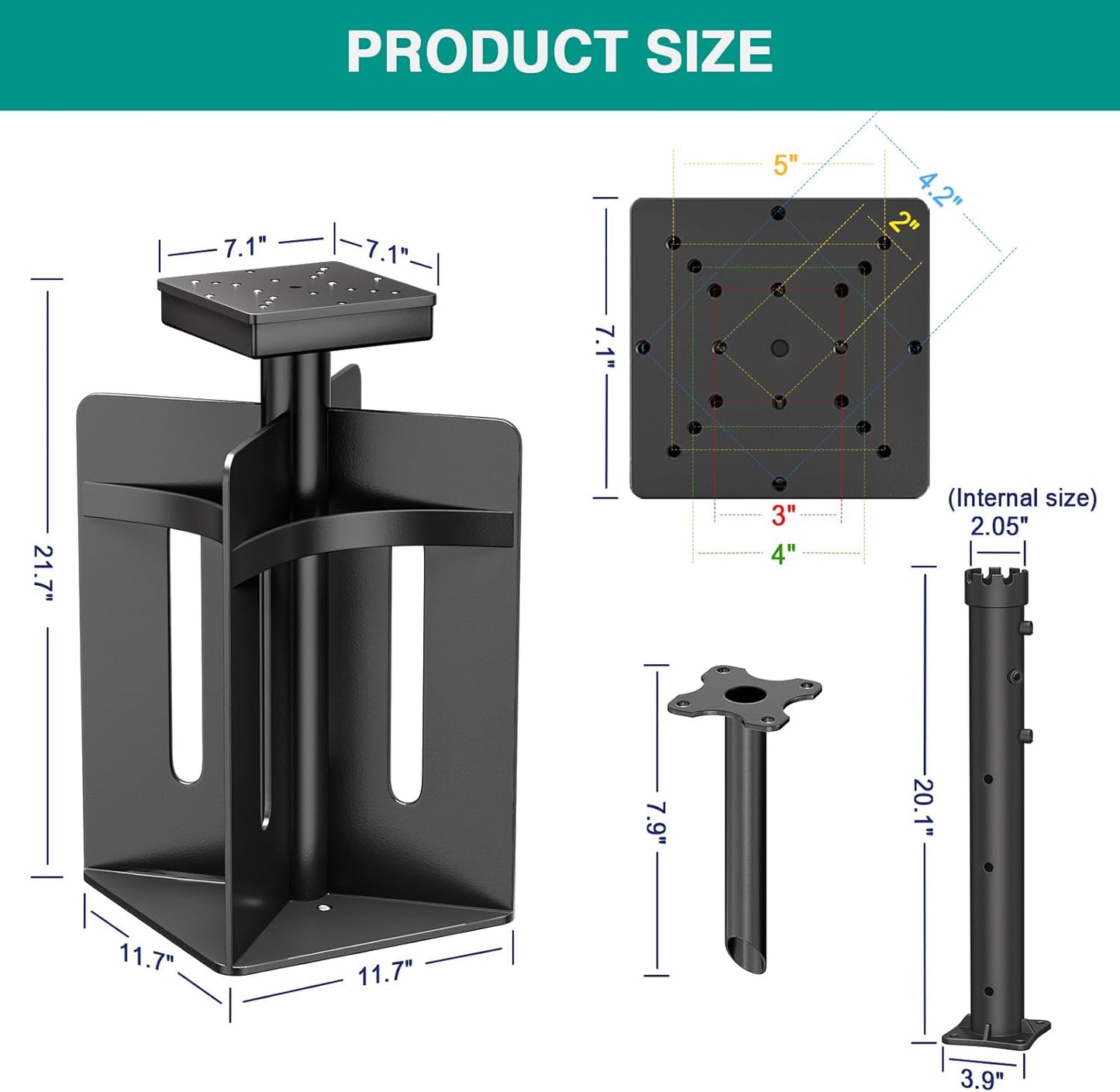 In-ground Umbrella Base with Umbrella Stand Tube Hanging Parasol Stand Holder Stainless Steels Outdoor Umbrella Base, Black