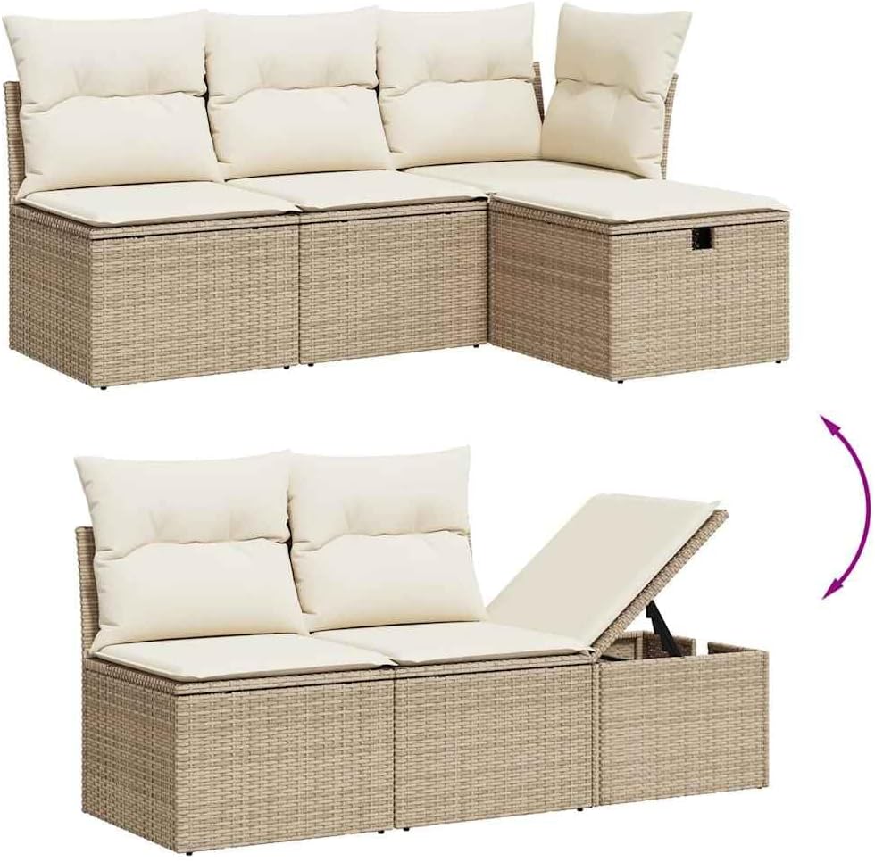 Garden Sofa Set Beige PE Rattan 6 Seater Sofa Set Adjustable Feet Outdoor Decor Outdoor Chairs for Terrace Garden