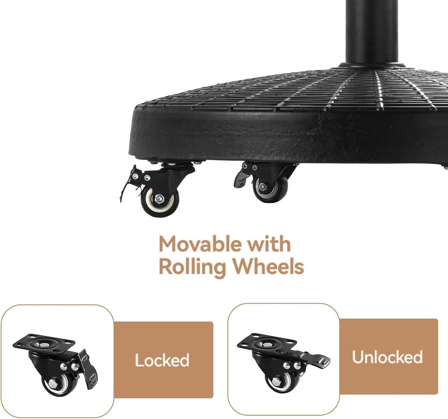 C-Hopetree 51 lb Heavy Duty Round Base Stand with Rolling Wheels for Outdoor Patio Market Table Umbrella, Black