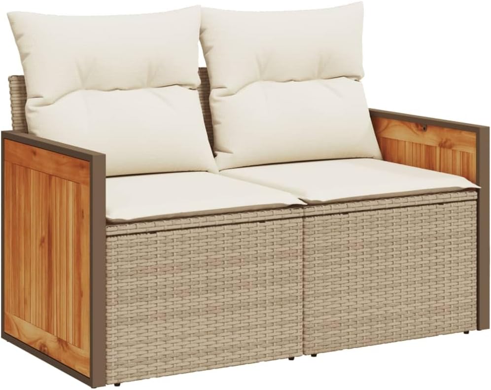 Modular Garden Sofa Set Outdoor Patio Furniture PE Rattan with UV-Resistant Cushions Adjustable Feet for Balcony Sunroom Terrace 6-Seater Beige
