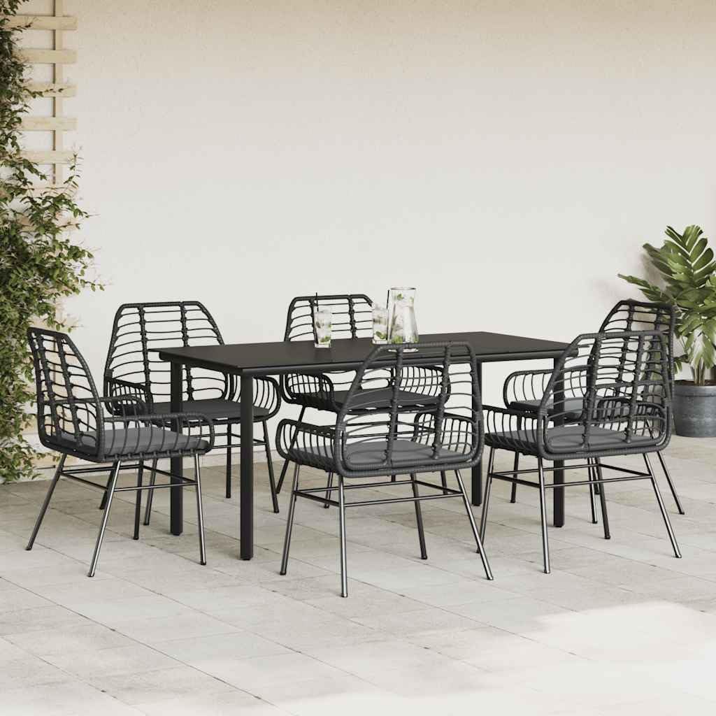 Garden Dining Set Black Poly Rattan Six-Seater Removable Covers Outdoor Furniture Outdoor Decor for Terrace Balcony