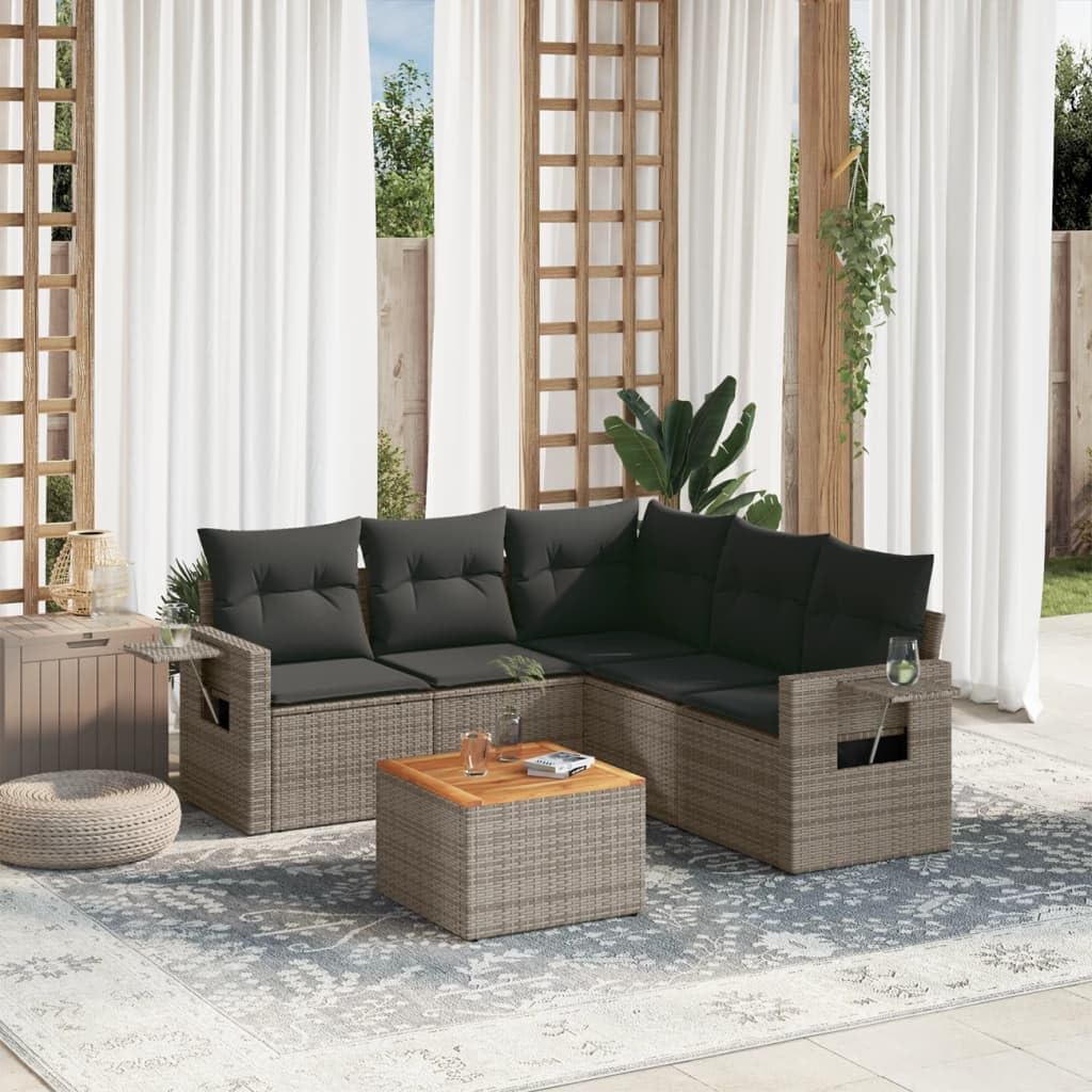 Youuihom Black PE Rattan Modular Garden Sofa Set Sectional Patio Furniture Outdoor Seating for Patio Garden Terrace 6-Seater with Weather-Resistant Cushions