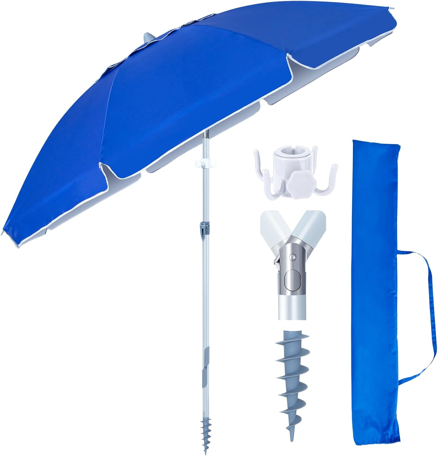 Tempera Heavy Duty High Wind Beach Umbrella with Sand Anchor & Carry Bag|Patio Outdoor Umbrella with Alumininm Frame, Sunshade Umbrella with Push Button Tilt, Ideal for Travel Garden Lawn Poolside Backyard, UPF 60+