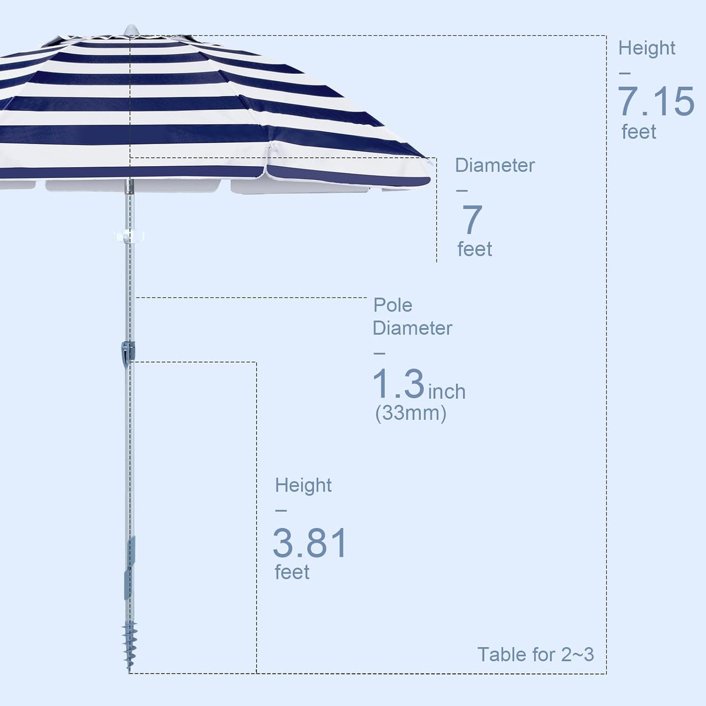 Tempera Heavy Duty High Wind Beach Umbrella with Sand Anchor & Carry Bag|Patio Outdoor Umbrella with Alumininm Frame, Sunshade Umbrella with Push Button Tilt, Ideal for Travel Garden Lawn Poolside Backyard, UPF 60+